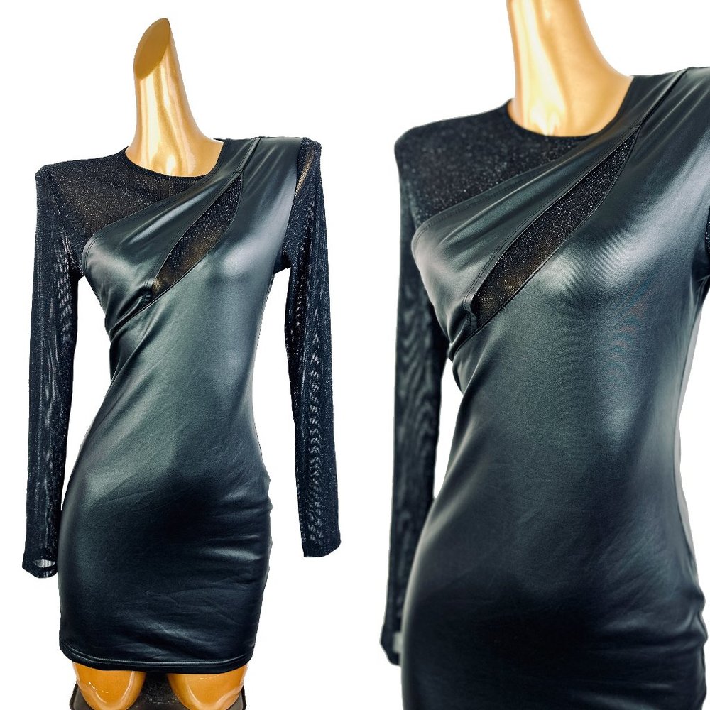 Vintage 90s y2k grunge goth black faux leather formal dress